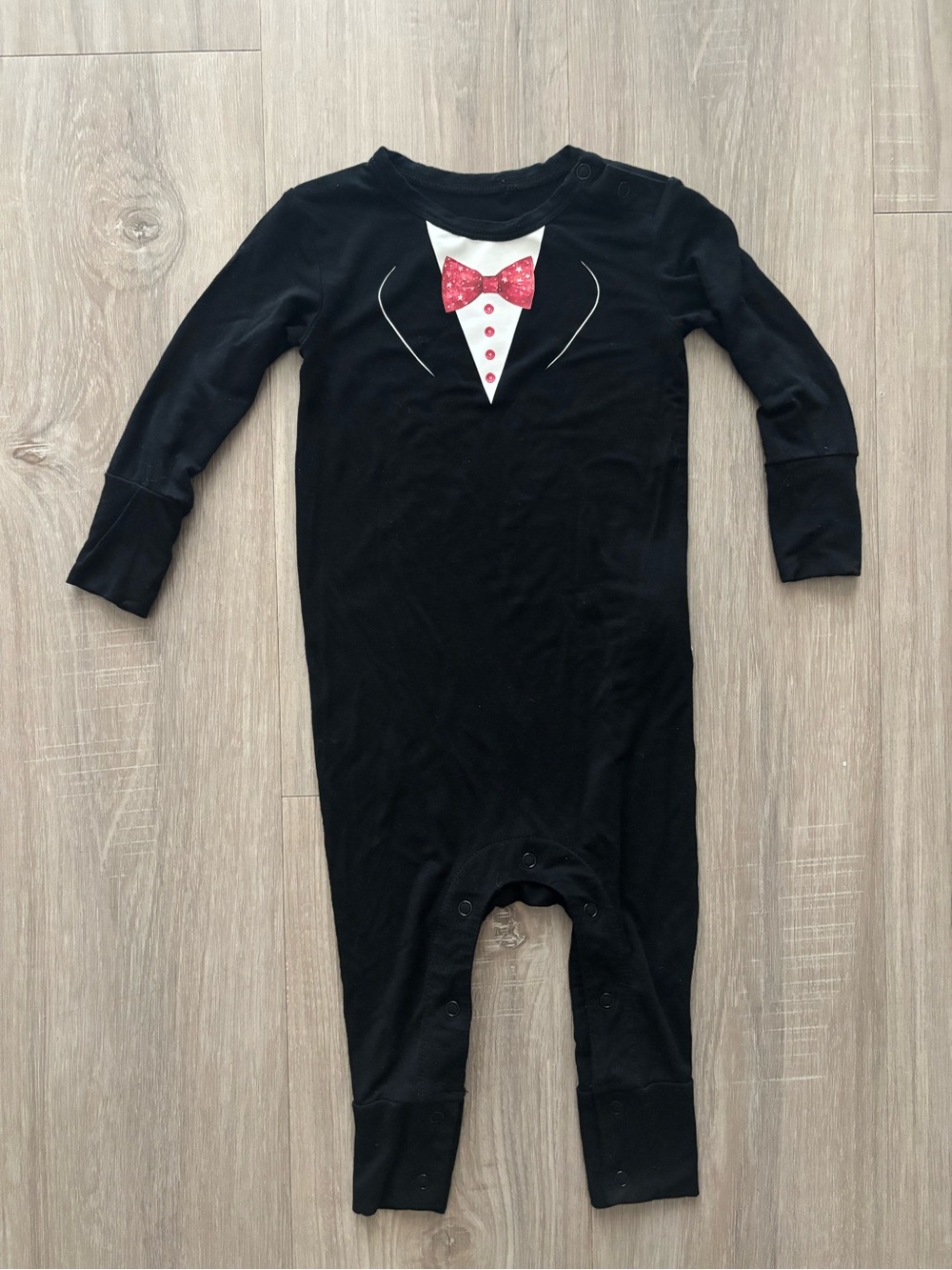 Posh Peanut Bamboo Baby Black Tuxedo Romper One-Piece with Red Bow Tie